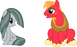 Size: 7713x4733 | Tagged: safe, artist:timelordomega, big macintosh, marble pie, earth pony, pony, g4, hearthbreakers, cute, eye contact, female, looking at each other, macabetes, male, marblebetes, mare, open mouth, ship:marblemac, shipping, shy, simple background, sitting, smiling, stallion, straight, transparent background, vector