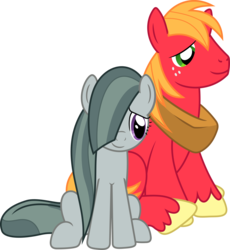 Size: 3607x3924 | Tagged: safe, artist:timelordomega, big macintosh, marble pie, earth pony, pony, g4, hearthbreakers, cute, female, hair over one eye, high res, macabetes, male, marblebetes, mare, ship:marblemac, shipping, simple background, sitting, smiling, stallion, straight, transparent background, vector