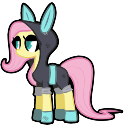 Size: 800x800 | Tagged: safe, artist:provolonepone, fluttershy, pegasus, pony, g4, bunny ears, clothes, colored pupils, costume, dangerous mission outfit, female, hoodie, mare, simple background, solo, transparent background
