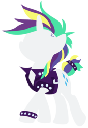 Size: 702x1012 | Tagged: safe, artist:chachaxevaxjeffrey, rarity, pony, unicorn, g4, alternate hairstyle, bracelet, clothes, female, hooves, horn, jewelry, lineless, mare, minimalist, modern art, mohawk, punk, raripunk, simple background, solo, spiked wristband, studded bracelet, transparent background, wristband