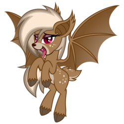 Size: 3200x3200 | Tagged: safe, artist:cherrymocaccino, artist:zuko42, oc, oc only, oc:cherry mocaccino, bat, bat deer, deer, deer pony, original species, bedroom eyes, ear fluff, fangs, female, high res, looking at you, simple background, solo, tongue out, transparent background, vector