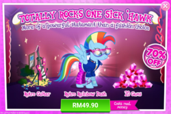 Size: 1036x688 | Tagged: safe, gameloft, rainbow dash, pony, g4, advertisement, costs real money, crack is cheaper, gem, greedloft, introduction card, sale