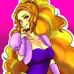 Size: 1000x1000 | Tagged: safe, artist:raika0306, adagio dazzle, equestria girls, g4, my little pony equestria girls: rainbow rocks, breasts, busty adagio dazzle, cleavage, clothes, female, gesugao, gradient background, looking at you, outline, smiling, solo, white outline