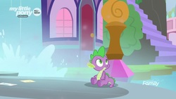 Size: 1920x1080 | Tagged: safe, screencap, spike, dragon, g4, my little pony: friendship is magic, the point of no return, folded wings, letter, looking up, male, school of friendship, solo, underfoot, winged spike, wings