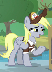 Size: 334x465 | Tagged: safe, screencap, derpy hooves, pony, g4, the point of no return, cap, cropped, female, hat, mailpony, mare, wings