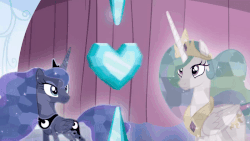 Size: 800x450 | Tagged: safe, screencap, princess celestia, princess luna, alicorn, crystal pony, pony, g4, the crystalling, animated, concave belly, crystal celestia, crystal heart, crystal luna, crystallized, duo, ethereal mane, ethereal tail, female, gif, letupita725hd, mare, royal sisters, sisters, slender, spinning, tail, thin