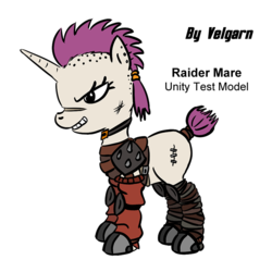 Size: 800x800 | Tagged: safe, artist:velgarn, pony, unicorn, fallout equestria, armor, belt buckle, belts, blank flank, female, knee pads, mare, piercing, raider, raider armor, scar, shoulder pads, simple background, solo