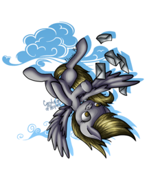 Size: 828x966 | Tagged: safe, artist:captainofhopes, artist:nomearts, derpy hooves, pegasus, pony, g4, collaboration, envelope, female, letter, mare, signature, simple background, solo, spread wings, transparent background, wings