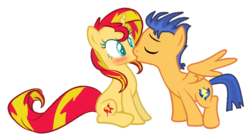 Size: 810x448 | Tagged: safe, artist:3d4d, flash sentry, sunset shimmer, pegasus, pony, unicorn, g4, base used, duo, female, kissing, male, mare, ship:flashimmer, shipping, simple background, stallion, straight, transparent background