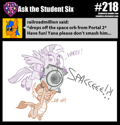 Size: 800x830 | Tagged: safe, artist:sintakhra, silverstream, smolder, classical hippogriff, dragon, hippogriff, tumblr:studentsix, g4, cute, diastreamies, personality core, portal (valve), portal 2, smolderbetes, space, space core