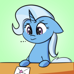 Size: 1818x1815 | Tagged: safe, artist:artiks, trixie, pony, unicorn, g4, ..., female, floppy ears, looking at something, love letter, mare, solo