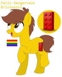 Size: 348x436 | Tagged: safe, artist:gaianknightalpha, artist:selenaede, artist:spidermanfan16, oc, oc:felix dangervest brickowski, base used, crossover, gay, gay pride flag, lego, magical gay spawn, male, offspring, parent:emmet brickowski, parent:rex dangervest, simple background, the lego movie, the lego movie 2: the second part, white background