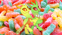 Size: 1920x1080 | Tagged: safe, artist:dwk, screencap, arista, clypeus, changedling, changeling, totally legit recap, g4, candy, food, sour patch kids