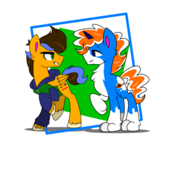 Size: 2048x2048 | Tagged: safe, artist:unikittybot, artist:xxparadoxponyxx, oc, oc:harry, oc:luke brickowski, hybrid, pony, base used, cat paws, high res, lego, offspring, parent:benny, parent:emmet brickowski, parent:unikitty, parent:wyldstyle, ponified, simple background, the lego movie, transparent background