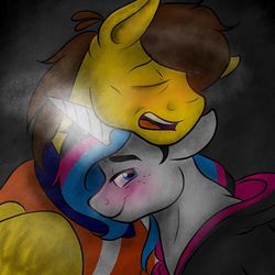 Size: 480x480 | Tagged: safe, artist:unikittybot, pony, emmet brickowski, female, glowing horn, horn, lego, male, ponified, shipping, sleeping, straight, the lego movie, wyldstyle