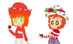 Size: 2904x1776 | Tagged: safe, artist:toybonnie54320, artist:yaya54320, equestria girls, g4, apple, barely eqg related, base used, clothes, crossover, equestria girls style, equestria girls-ified, food, hat, peppermint fizz, strawberry shortcake, strawberry shortcake (character), sweater
