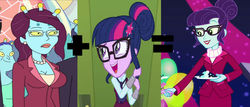 Size: 1280x548 | Tagged: safe, artist:brandonale, rosette nebula, sci-twi, twilight sparkle, equestria girls, g4, my little pony equestria girls: better together, my little pony equestria girls: friendship games, twilight under the stars, clothes, crystal prep academy uniform, female, glasses, rick and morty, school uniform, unity