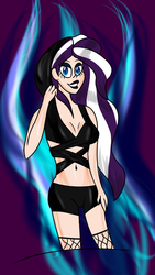 Size: 959x1700 | Tagged: safe, artist:ajustice90, nightmare rarity, rarity, human, g4, abstract background, clothes, female, humanized, looking at you, solo