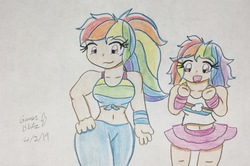 Size: 2314x1536 | Tagged: safe, artist:gmangamer25, rainbow dash, human, equestria girls, equestria girls specials, g4, my little pony equestria girls: spring breakdown, belly button, breasts, clothes, cute, human coloration, humanized, midriff, miniskirt, ponytail, skirt, traditional art