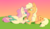 Size: 1280x731 | Tagged: dead source, safe, artist:lolwise, applejack, fluttershy, earth pony, pegasus, pony, g4, blushing, body freckles, chest fluff, cloven hooves, colored hooves, colored wings, colored wingtips, cute, female, freckles, grass, jackabetes, lesbian, looking at each other, mare, missing accessory, multicolored wings, ship:appleshy, shipping, shyabetes, smiling, sunset, unshorn fetlocks
