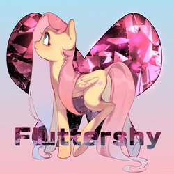 Size: 1024x1024 | Tagged: safe, artist:xieyanbbb, fluttershy, pegasus, pony, g4, bowtie, female, gradient background, mare, solo, text