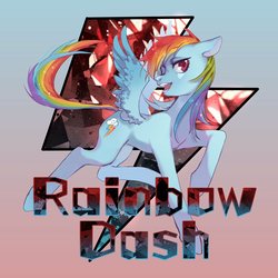 Size: 1024x1024 | Tagged: safe, artist:xieyanbbb, rainbow dash, pegasus, pony, g4, abstract background, female, gradient background, lightning, mare, solo, text