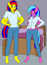 Size: 1039x1450 | Tagged: safe, artist:linedraweer, oc, oc:lightning chaser, oc:lovebug, anthro, anthro oc, bed, commission, female, male, shipping, straight, wings