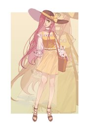 Size: 1448x2048 | Tagged: safe, artist:xieyanbbb, fluttershy, human, rabbit, g4, bag, clothes, female, hat, humanized, shoes, solo, zoom layer