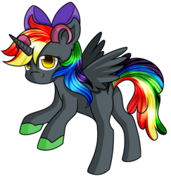 Size: 1164x1200 | Tagged: safe, artist:rainbowtashie, oc, oc only, unnamed oc, alicorn, pony, alicorn oc, bow, female, hair bow, mare, not rainbow dash, simple background, smiling, solo, transparent background