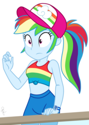 Size: 1200x1690 | Tagged: safe, artist:ilaria122, rainbow dash, equestria girls, equestria girls specials, g4, my little pony equestria girls: better together, my little pony equestria girls: spring breakdown, cap, clothes, cute, dashabetes, female, geode of super speed, hat, magical geodes, midriff, pants, ponytail, sexy, simple background, solo, tank top, transparent background