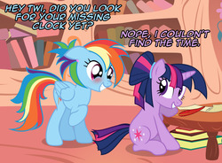 Size: 1087x800 | Tagged: safe, artist:nightmaremoons, rainbow dash, twilight sparkle, pony, ask pun, g4, alternate hairstyle, ask, blushing, book, female, golden oaks library, lesbian, pun, quill, ship:twidash, shipping, show accurate