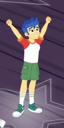 Size: 236x471 | Tagged: safe, screencap, flash sentry, equestria girls, equestria girls series, g4, spring breakdown, spoiler:eqg series (season 2), arms in the air, clothes, converse, cropped, legs, male, shoes, shorts, smiling, sneakers, socks