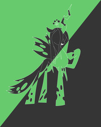 Size: 1920x2400 | Tagged: safe, artist:awesomedude14, derpibooru exclusive, queen chrysalis, changeling, changeling queen, g4, crown, duotone, female, happy, jewelry, mare, raised hoof, regalia, simple background, solo