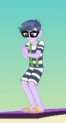 Size: 205x379 | Tagged: safe, screencap, micro chips, equestria girls, equestria girls specials, g4, my little pony equestria girls: better together, my little pony equestria girls: spring breakdown, clothes, cropped, feet, glasses, legs, male, male feet, sandals, shorts, smiling