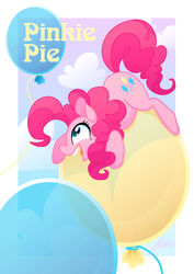 Size: 600x849 | Tagged: safe, artist:tiitcha, pinkie pie, earth pony, pony, g4, balloon, cloud, cute, diapinkes, female, floating, open mouth, profile, solo, that pony sure does love balloons, then watch her balloons lift her up to the sky