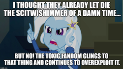 Size: 896x500 | Tagged: safe, edit, edited screencap, screencap, trixie, equestria girls, g4, my little pony equestria girls: rainbow rocks, engrish, grammar error, homophobia, image macro, implied lesbian, implied scitwishimmer, implied shipping, in-universe pegasister, meme, mouthpiece, op is a duck, op is trying to start shit, text, trixie yells at everything