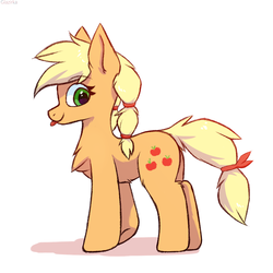 Size: 1024x1024 | Tagged: safe, artist:glazirka, applejack, earth pony, pony, g4, :p, alternate hairstyle, chest fluff, female, mare, silly, simple background, smiling, solo, tongue out, white background
