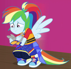 Size: 1047x1026 | Tagged: safe, screencap, rainbow dash, rabbit, equestria girls, equestria girls specials, g4, my little pony equestria girls: better together, my little pony equestria girls: spring breakdown, baby, cropped, cute, dashabetes, female, holding, ponied up