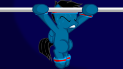 Size: 3840x2160 | Tagged: safe, artist:agkandphotomaker2000, oc, oc:pony video maker, pony, exercise, high res, pullup, struggling, sweat