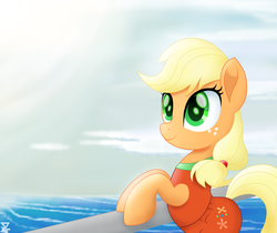 Size: 6200x5200 | Tagged: safe, artist:theretroart88, applejack, earth pony, pony, equestria girls, equestria girls specials, g4, my little pony equestria girls: better together, my little pony equestria girls: spring breakdown, absurd resolution, clothes, cute, female, jackabetes, mare, one-piece swimsuit, smiling, swimsuit
