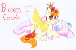 Size: 3512x2311 | Tagged: safe, artist:frozensoulpony, oc, oc only, oc:candela, pegasus, pony, cloven hooves, female, filly, high res, magical lesbian spawn, offspring, parent:princess celestia, parent:spitfire, parent:spitlestia, solo, traditional art