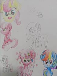 Size: 756x1008 | Tagged: safe, artist:php124, cheerilee, fluttershy, rainbow dash, sweetie belle, earth pony, pony, g4, chest fluff, traditional art