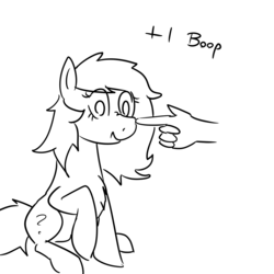 Size: 1000x1000 | Tagged: safe, oc, oc:filly anon, human, pony, boop, chest fluff, female, filly, hand