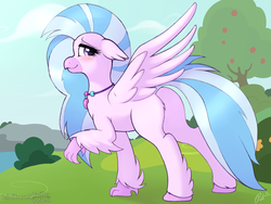 Size: 2048x1536 | Tagged: safe, artist:ratofdrawn, silverstream, classical hippogriff, hippogriff, g4, blushing, butt, cute, diastreamies, digital art, female, happy, plot, raised hoof, smiling, solo, spread wings, streambutt, wings