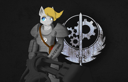 Size: 3000x1915 | Tagged: safe, artist:cassie moon, oc, oc:gray star, anthro, fallout equestria, armor, brotherhood of steel, power armor, steel ranger, weapon