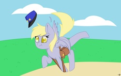 Size: 3408x2136 | Tagged: safe, artist:gblacksnow, derpy hooves, pegasus, pony, g4, colored pupils, cute, derpabetes, derpy being derpy, female, hat, high res, mailmare, mare, nose wrinkle, solo, tripping
