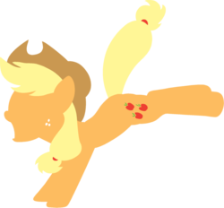 Size: 899x835 | Tagged: safe, artist:chachaxevaxjeffrey, applejack, earth pony, pony, g4, applebucking, applejack's hat, bucking, cowboy hat, female, freckles, hat, hooves, kicking, lineless, mare, minimalist, modern art, open mouth, simple background, solo, stetson, transparent background, vector