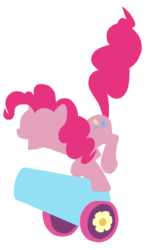 Size: 685x1165 | Tagged: safe, artist:chachaxevaxjeffrey, pinkie pie, earth pony, pony, g4, cannon, eyes closed, female, happy, hooves, lineless, mare, minimalist, modern art, open mouth, party cannon, simple background, smiling, solo, transparent background
