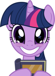Size: 5000x6906 | Tagged: safe, artist:lahirien, twilight sparkle, pony, unicorn, g4, the point of no return, .ai available, absurd resolution, blushing, book, cropped, cute, female, grin, hoof hold, looking at you, mare, simple background, smiling, solo, starry eyes, transparent background, twiabetes, unicorn twilight, vector, wingding eyes
