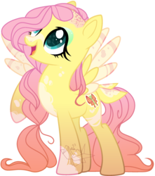 Size: 1747x1978 | Tagged: safe, artist:mint-light, artist:origamialcubo, fluttershy, pegasus, pony, g4, bald spot, base used, beautiful, coat markings, colored wings, cute, eyeshadow, female, makeup, mare, multicolored wings, open mouth, raised hoof, redesign, shyabetes, simple background, smiling, solo, transparent background, wings